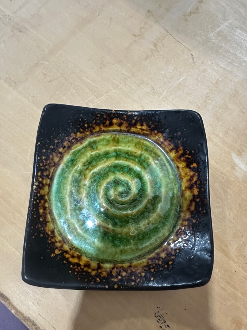 Handcrafted Green Spiral Ceramic Bowl